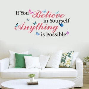Sticker mural If You Believe in Yourself avec papillons pour décor de salon
