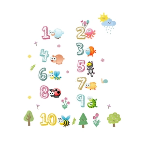 Cartoon animal number wall decals set from 1 to 10 for kids room and nursery decor