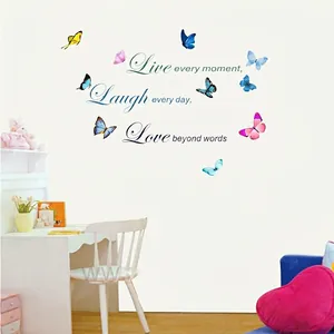 Inspirational Live Laugh Love Quote Butterfly Wall Sticker Removable PVC Decal For Home Bedroom Living Room Decoration