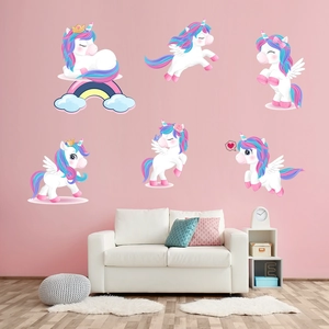 Cartoon Unicorn Rainbow Wall Stickers For Kids Room Bedroom PVC Waterproof DIY Removable Decorative Wall Decals Home Decor