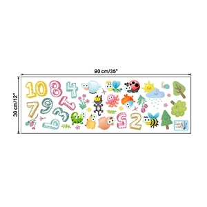 Detail view of colorful cartoon animal number wall stickers with 90x30cm dimensions