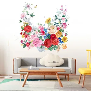 Pegatinas de pared florales con peonías y mariposas para decorar el salón y dormitorio