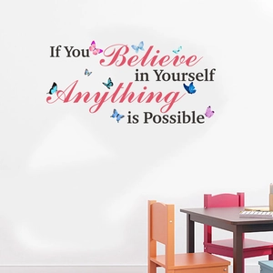 Sticker mural inspirant If You Believe in Yourself avec papillons colorés pour décoration