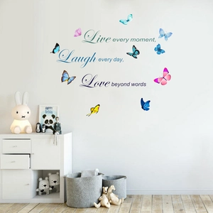 Live Laugh Love wall sticker with colorful butterflies for living room wall decoration