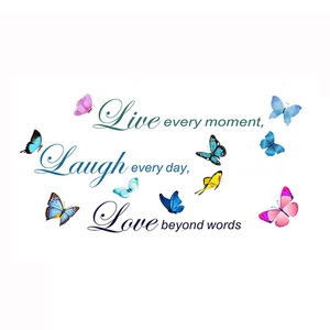 Live Every Moment wall sticker with colorful gradient butterflies on a white background