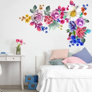 Pegatinas de pared realistas con rosas y lirios coloridos para decoración de dormitorios