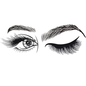 Minimalist black line art wall decal featuring beautiful female eyes and thick eyelashes