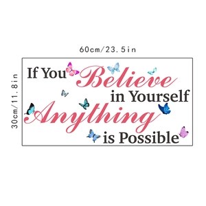 Détail du sticker mural If You Believe avec papillons et dimensions de l'autocollant