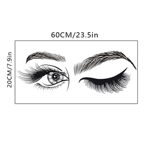 Detailed size chart for the eyelash wall decal showing 60cm by 20cm dimensions
