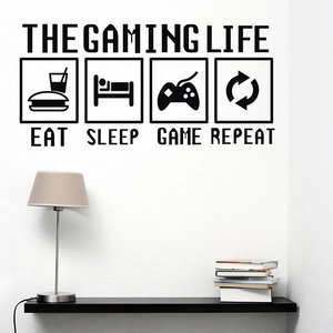 Gaming Life Eat Sleep Game Repeat Wall Sticker Waterproof PVC Decal For Bedroom Gamer Room Study Room Home Decorative Art