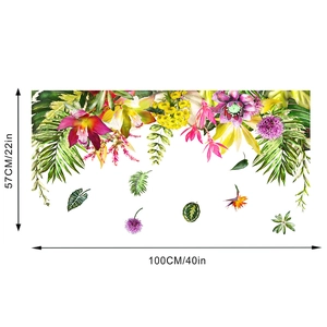Detailed dimensions of tropical plant wall decals showing 100cm width and 57cm height