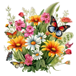 Vue détaillée des stickers muraux floraux peints avec des papillons et des marguerites