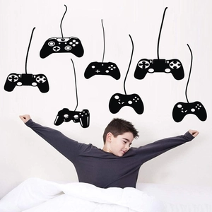 7-piece game controller wall decal set for bedroom decor in black vinyl finish