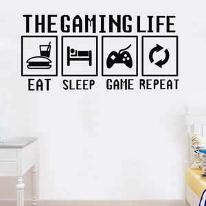 Modern gaming life wall sticker with eat sleep game repeat icons for room decor