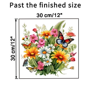 Détail des stickers muraux fleurs et papillons colorés avec dimensions précises