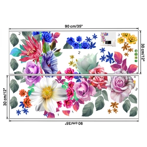Diseño detallado de pegatinas de pared de rosas y peonías con medidas de 30x90cm