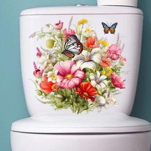 Détails de stickers muraux floraux avec fleurs et papillons sur réservoir de WC