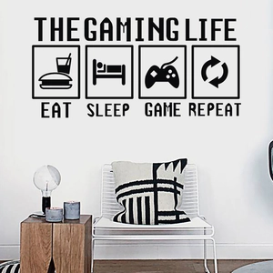 The Gaming Life Eat Sleep Game Repeat wall decal with controller for bedroom decor