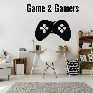 Modern vinyl game and gamers wall decal with controller icon for living room decor