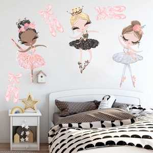 Cartoon Ballet Girl Wall Stickers Waterproof PVC Removable DIY Wall Decals For Children Girls Bedroom Nursery Classroom Decor