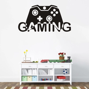 Adesivo murale gaming con sagoma di controller e testo per decorazione cameretta