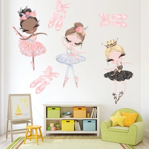 Charming ballet girl wall stickers for kids bedroom featuring cartoon ballerinas and shoes