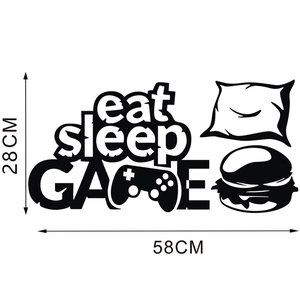Detail view of video game wall sticker showing dimensions 58x28cm in black vinyl