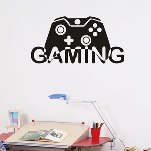 Adesivo murale gamer con sagoma di controller e testo Gaming per decoro cameretta