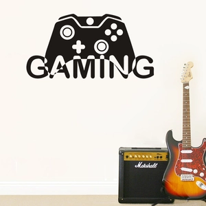 Adesivo murale gaming in PVC nero con sagoma di controller e testo Gaming decorativo