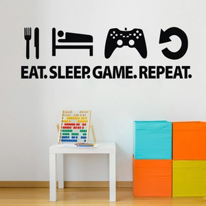 Eat Sleep Game Repeat vinyl wall decal for gamer bedroom and playroom decoration