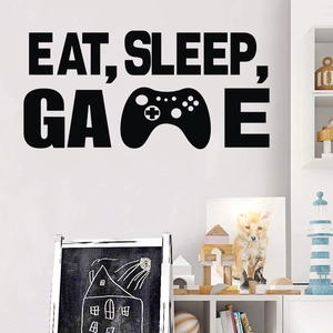 Eat Sleep Game wall decal with controller design for gaming room wall decor