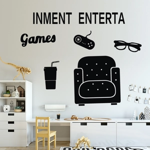 Detailed game controller wall sticker set with black matte vinyl game-themed graphics for kids
