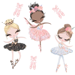 Ballerina girl wall decals with ballet shoes for kids bedroom and nursery decoration