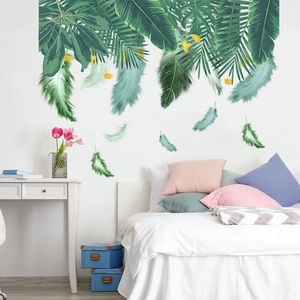 Nordic style tropical green leaves and feathers wall decals for bedroom decoration