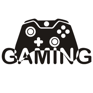 Adesivo murale minimalista controller gaming con silhouette nera e scritta GAMING