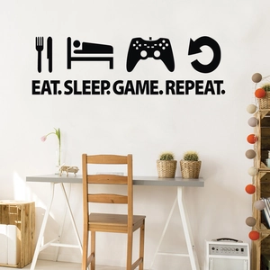GAMS Eat Sleep Game Repeat wall decal for gaming room decor and bedroom wall art
