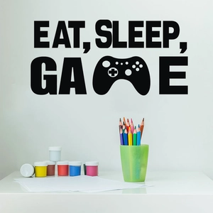Black Eat Sleep Game controller wall sticker for kids room and gaming bedroom decor
