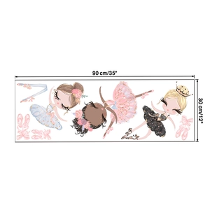 Detailed view of ballet girl wall stickers set measuring 90x30 cm for nursery decoration