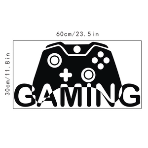 Dettaglio dell'adesivo da parete con controller e testo GAMING, dimensioni 60x30cm
