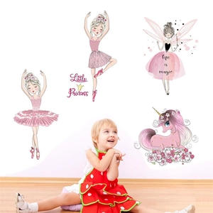Detail of ballerina and unicorn wall stickers with Little Princess and Life is Magic text