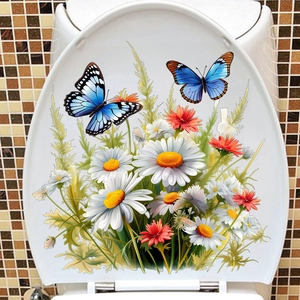Détail de stickers floraux et papillons auto-adhésifs pour la décoration de salle de bain