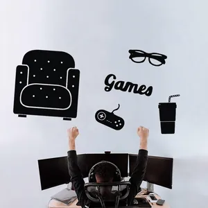 Gamer wall sticker set with sofa, controller, and drink icons for home decoration