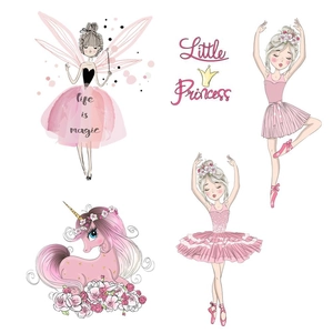 Cartoon ballet girls and pink unicorn wall stickers for nursery and girl bedroom decor