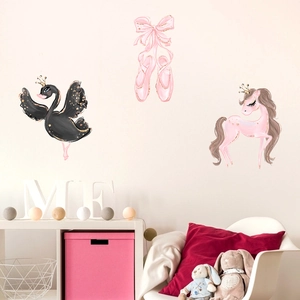 Cartoon Schwan Einhorn Ballettschuhe PVC Wandaufkleber Für Kinderzimmer Deko Wasserdicht DIY Abnehmbare Wandtattoo