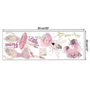 Dimensions of pink ballet princess and unicorn wall stickers for nursery decor