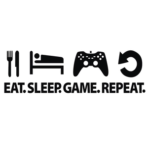 Minimalist Eat Sleep Game Repeat wall decal design with gaming and lifestyle icons