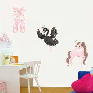 Wandtattoo-Set mit Schwan, Einhorn und Ballettschuhen für die Kinderzimmerdekoration