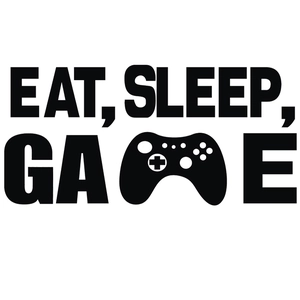 Eat Sleep Game wall decal featuring a minimalist controller icon for game room decor