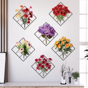 Modern black geometric wire wall planters in a set of 6 for minimalist home wall decor