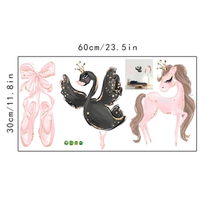 60x30cm Wandtattoo mit Ballettschuhen, Schwan und Einhorn für die Kinderzimmer Deko